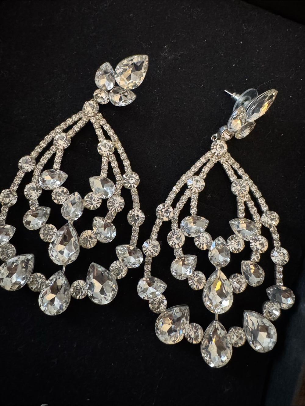 Silver Crystal Teardrop Chandelier Earrings - Clear Sparkle
